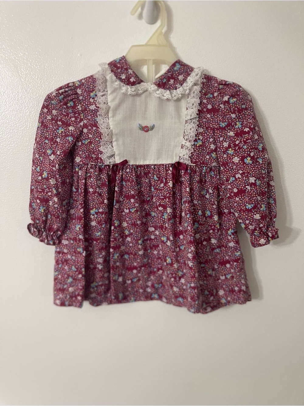 Girls Floral Burgundy Long-Sleeve Smock Top